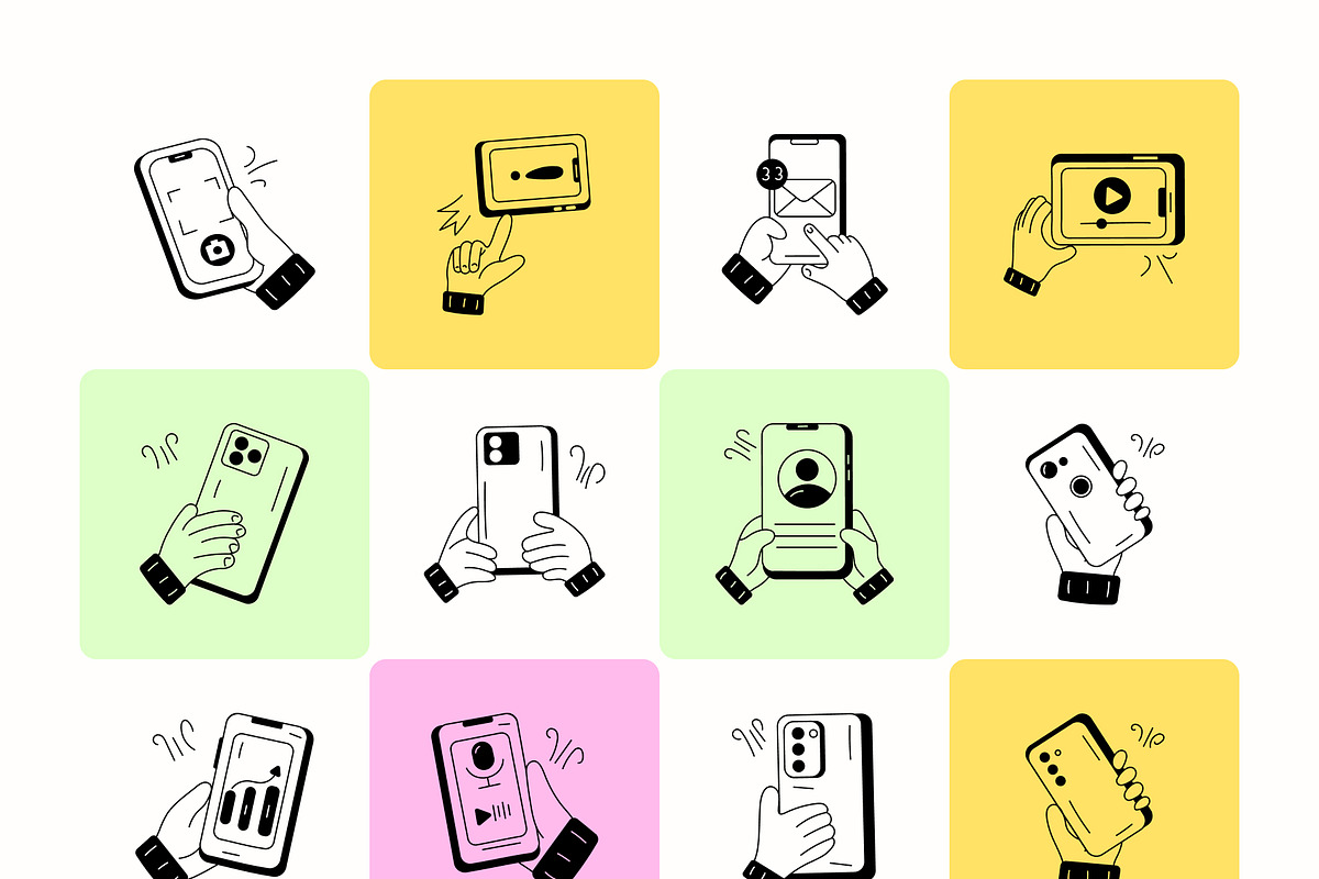 Holding Mobile Doodle Icons, a Solid Icon by Prosymbols (Photo 6 of 10)