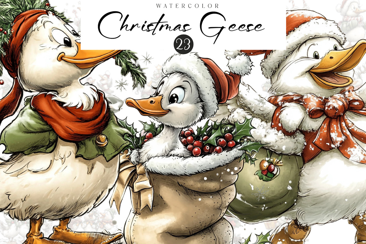 Christmas Geese Clipart, an Illustration by CreationArt (Photo 1 of 5)