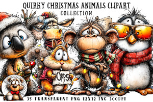 Quirky Christmas Animals Clipart, an Illustration by OK Design