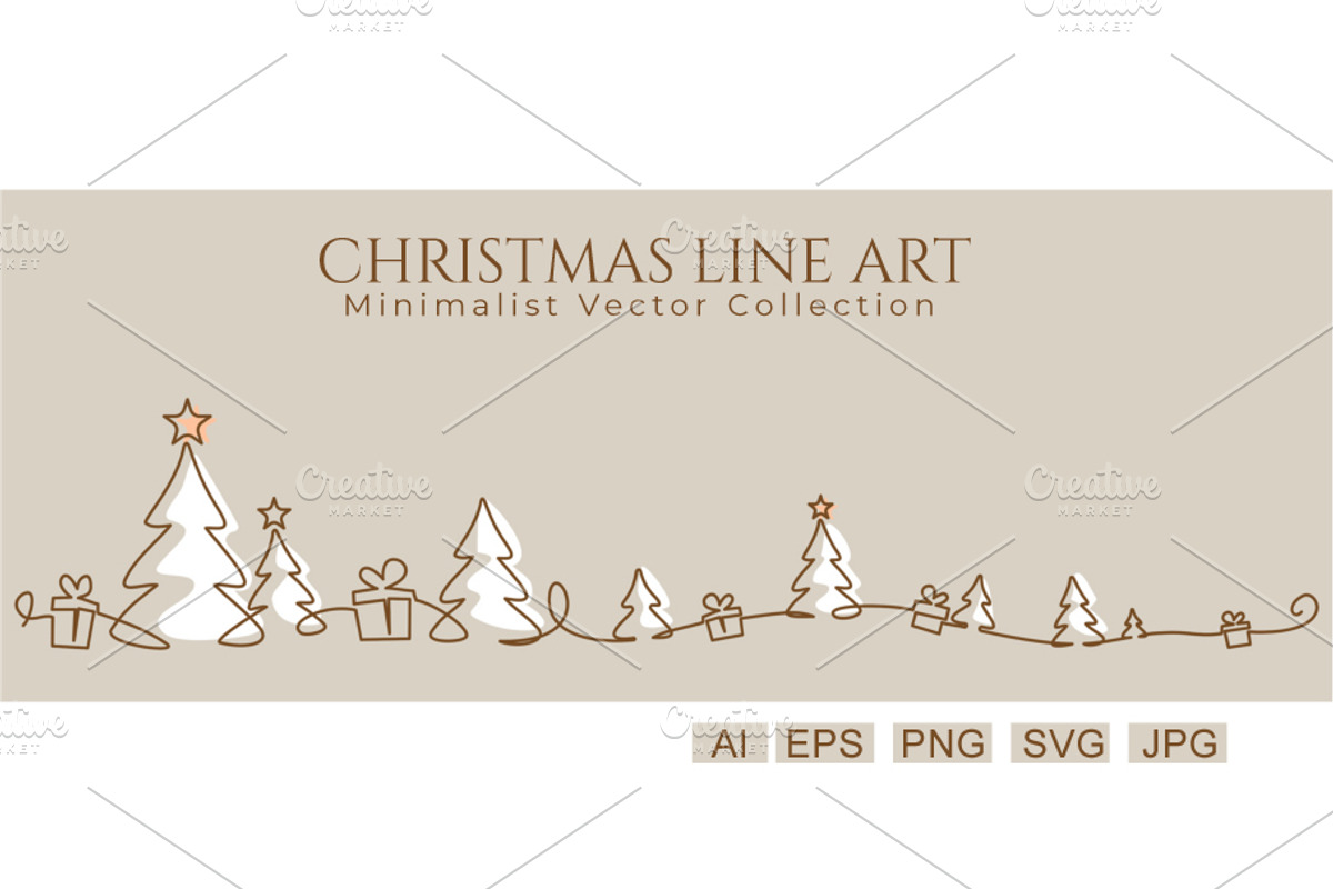 Christmas Landscape. Line Art vector, an Object Graphic by Valenty (Photo 3 of 5)