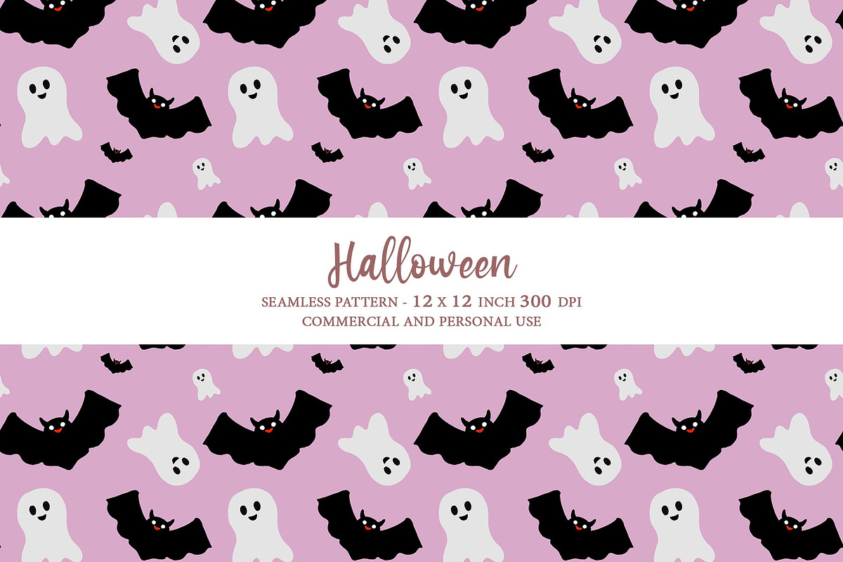 Ghost Bat Halloween Seamless Pattern, a Pattern Graphic by tchastudio (Photo 1 of 7)