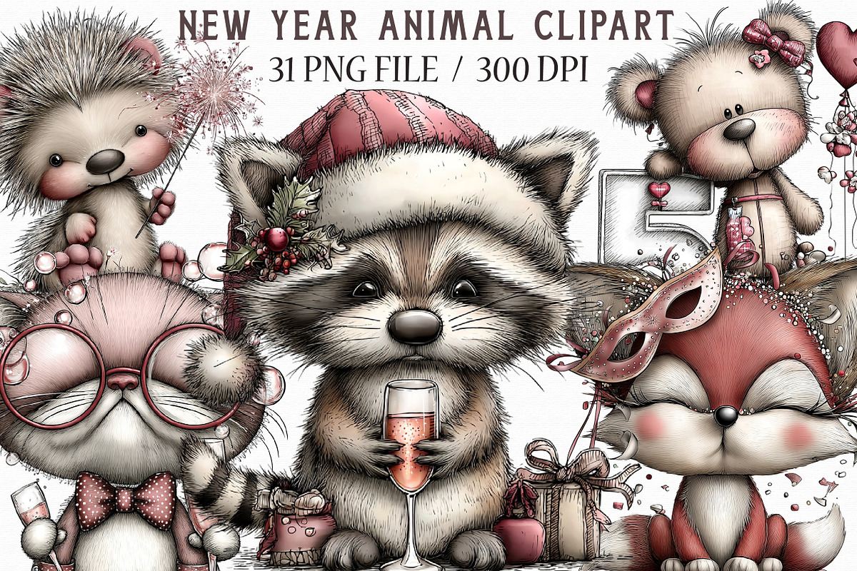 New Year Animal Clipart, an Illustration by Libby Wishes