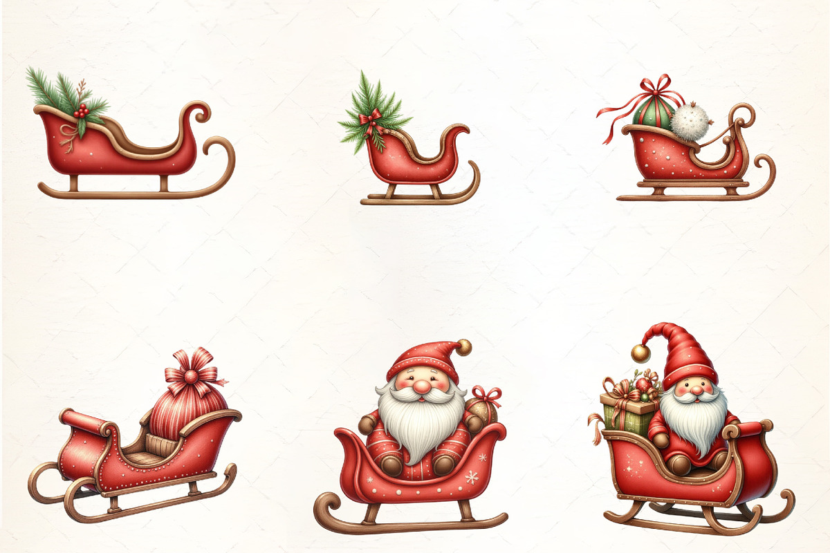 Christmas Santa Claus Sleigh Clipart, an Illustration by CrexoraLab (Photo 3 of 5)