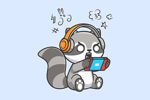 Cute Raccoon Playing Game Cartoon, an Animal Illustration by Catalyst Labs