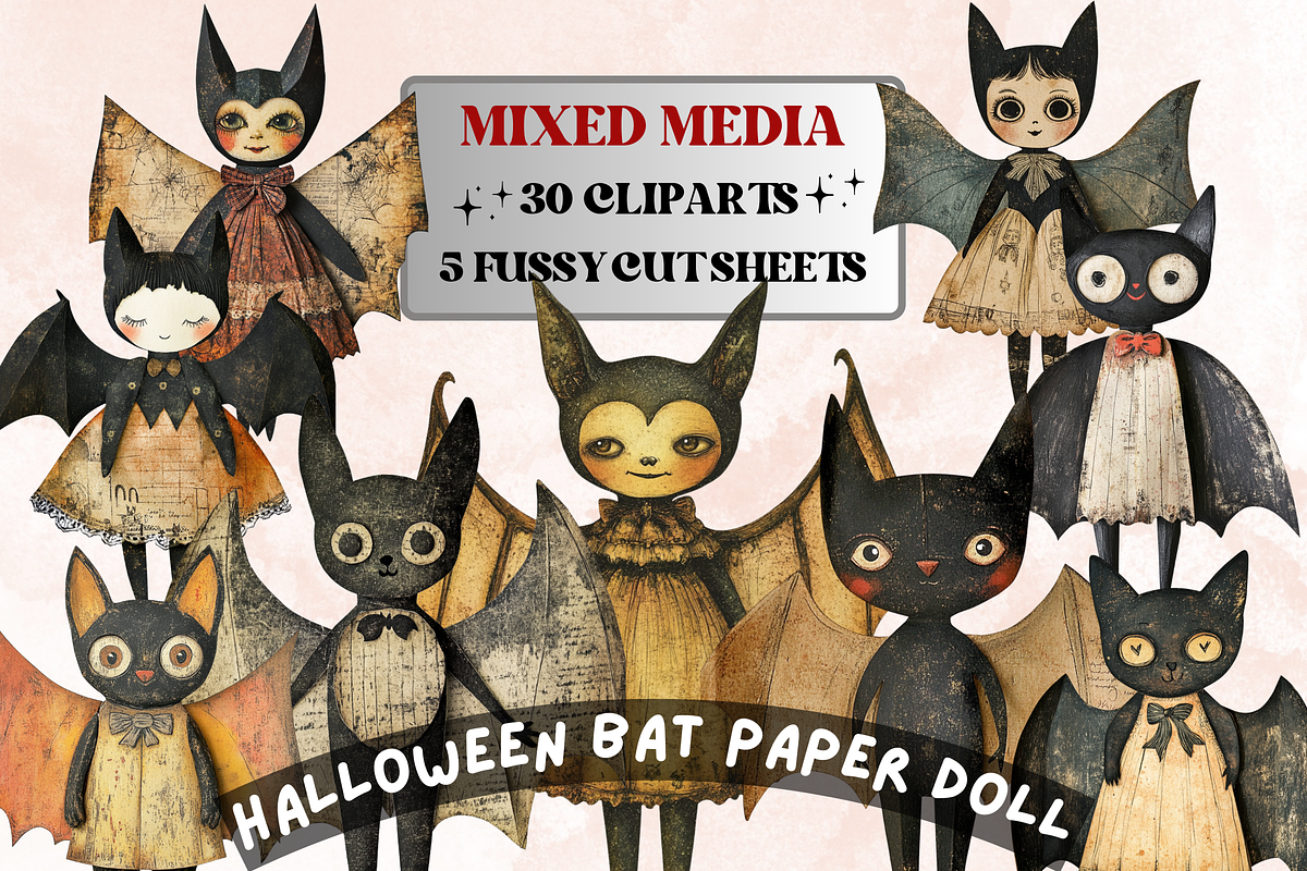 Halloween Bat Paper Doll Mixed Media, a Background Graphic by GiraffeCreative (Photo 1 of 9)