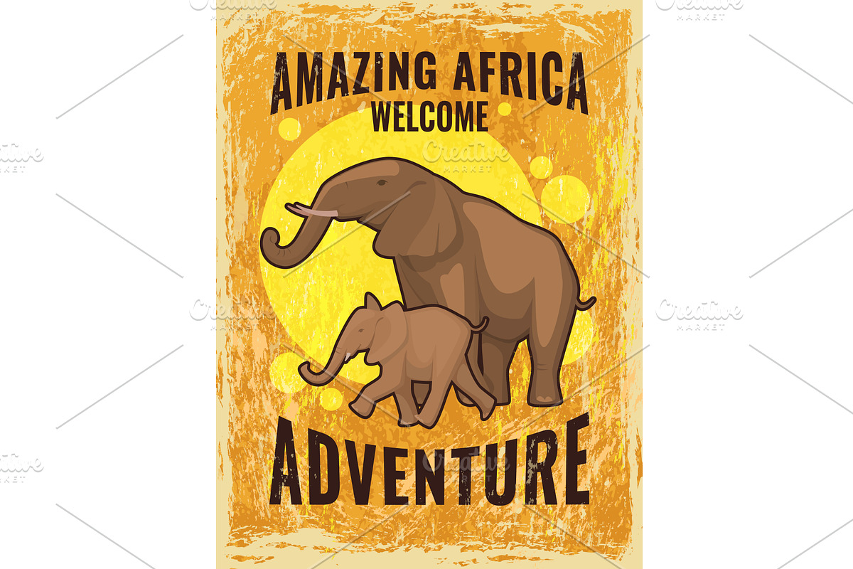 Africa poster. retro placard with, an Animal Illustration by Onyx