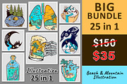 25 in 1 Bundle - Beach & Mountain, a Seasonal Illustration by gunaonedesign (Thumbnail 1 of 21)