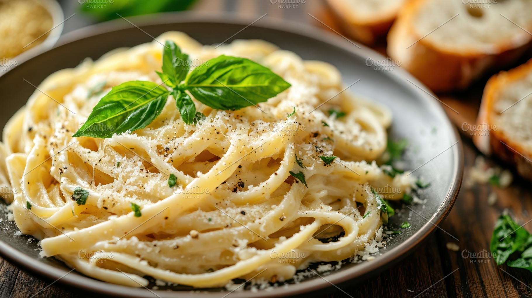 Creamy fettuccine alfredo with parme, a Background Photo by Pixeness