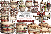 Watercolor Mardi Grass Clipart, an Illustration by DreamArtGraphic (Thumbnail 1 of 4)