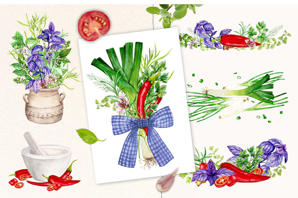 Culinary Herbs. Watercolor Set, a Food Illustration by Tata Pilip (Photo 3 of 14)