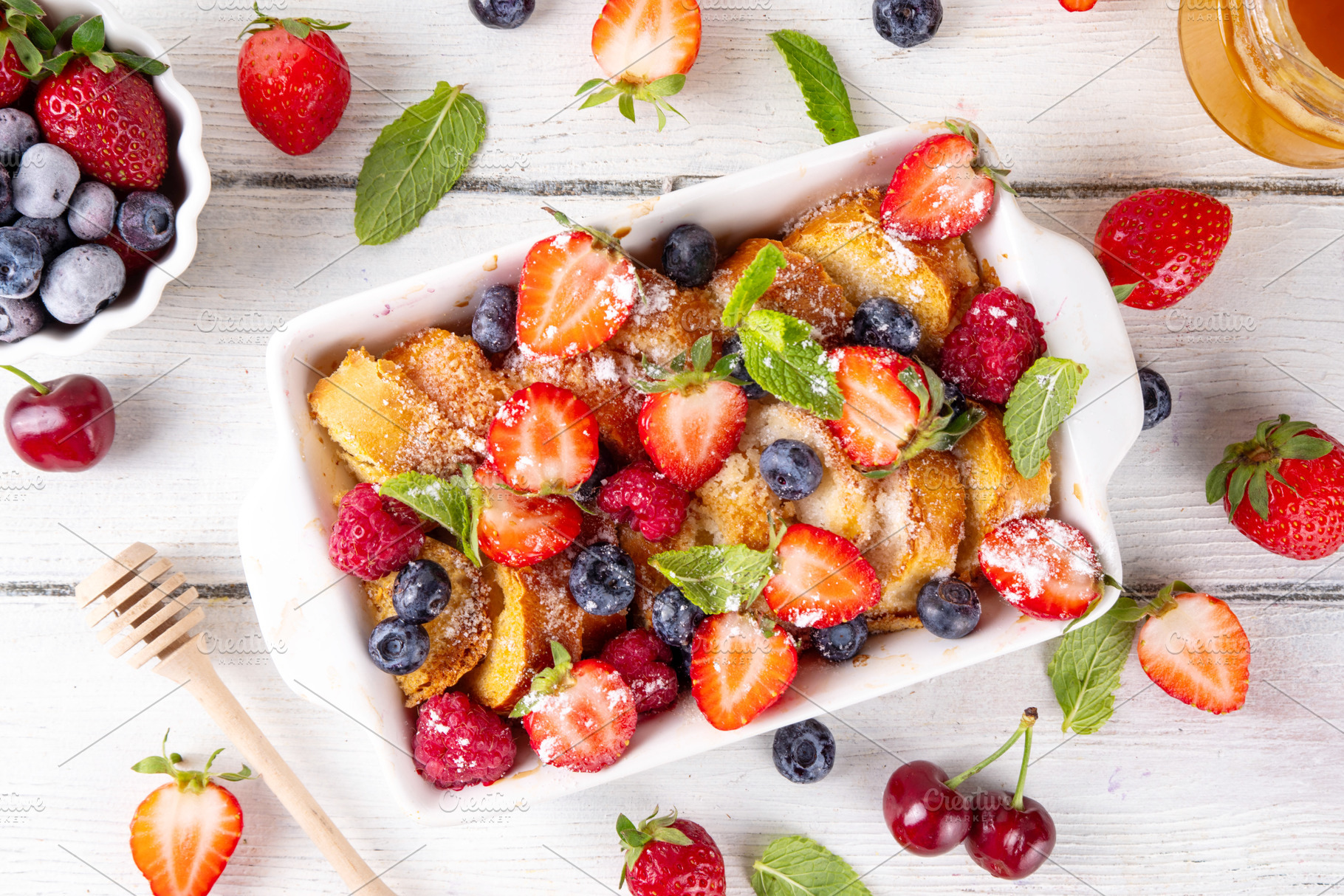 Summer fruit and berry french Toast baked Casserole, a Food & Drink Photo by Rimma