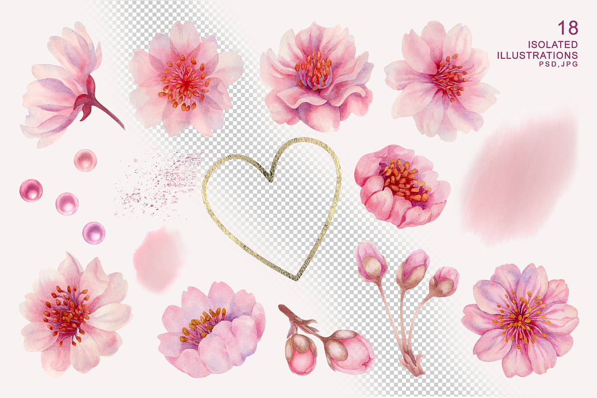Cherry Blossom Hearts, a Decorative Illustration by EL_SUHOVA (Photo 2 of 15)