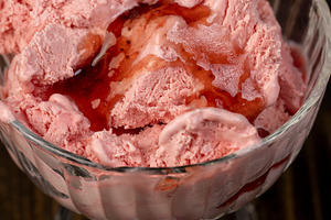 cold ice cream with berry flavor and smell, natural ice cream with strawberry f, a Photo by rsoollAI