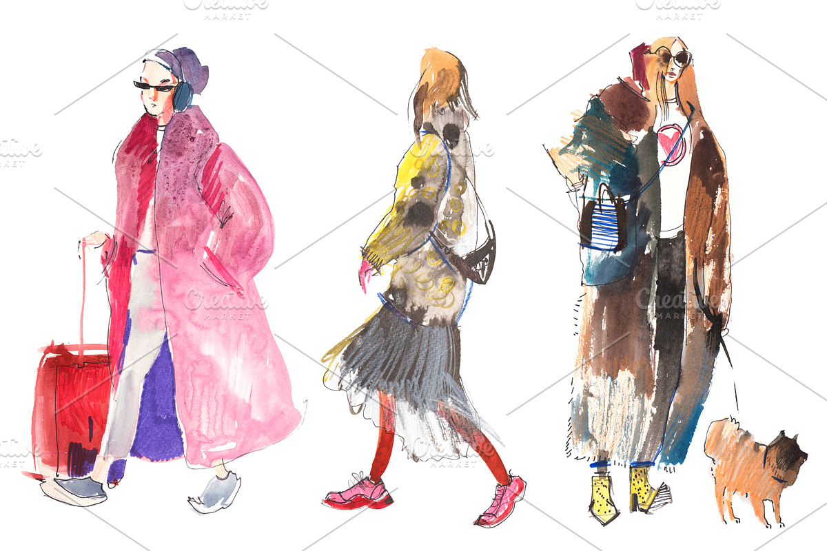 Trendy young women in outerwear, an Illustration by undrey