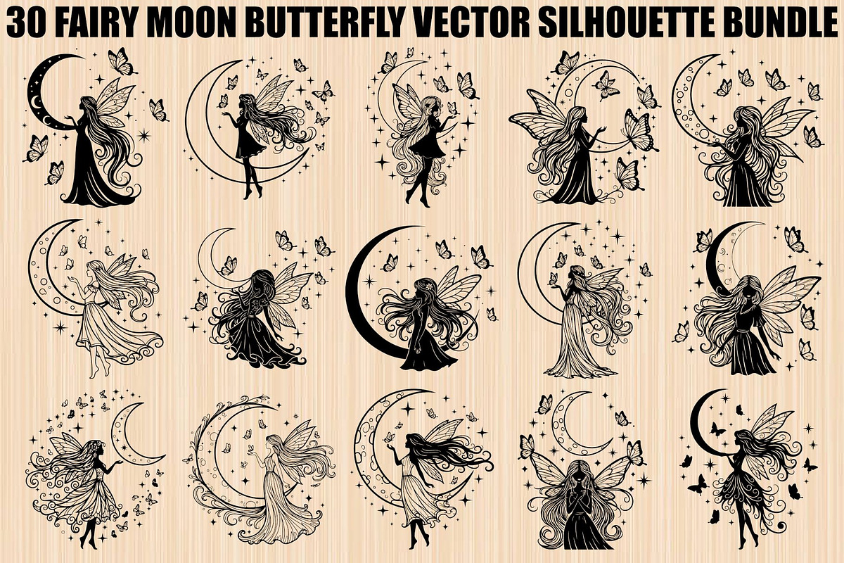 Fairy Moon Butterfly Silhouette, an Object Illustration by Gaye Art (Photo 1 of 31)
