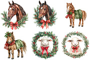 Christmas Farm Animals Clipart, a Seasonal Illustration by CitraGraphics (Thumbnail 5 of 7)
