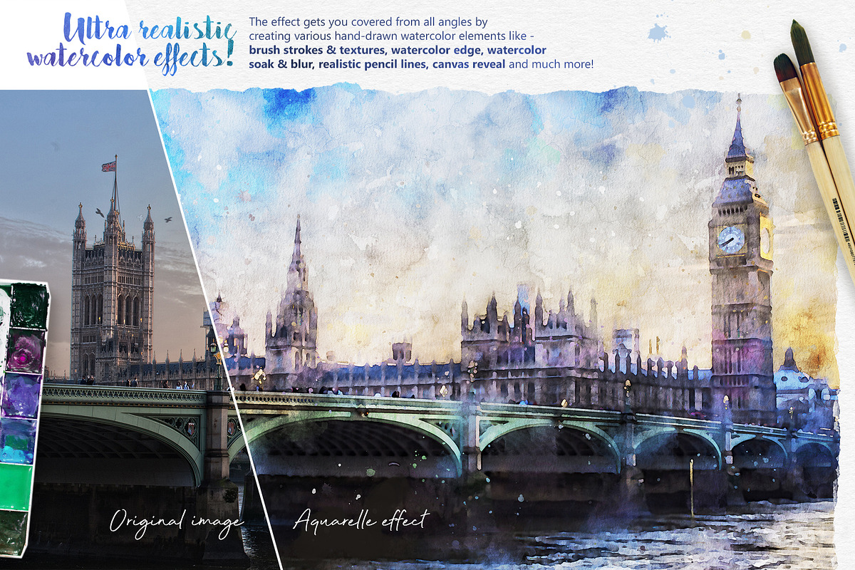Aquarelle Watercolor PS Action, an Action Add-On by IndWorks Design (Photo 4 of 12)