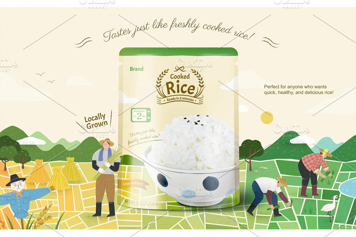 Microwavable Cooked White Rice Ad, a Food Illustration by TotallypicRF