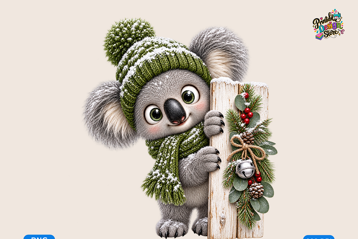Snowy Koala Peeking by a Festive, a Seasonal Illustration by Printable Design Store (Photo 1 of 3)