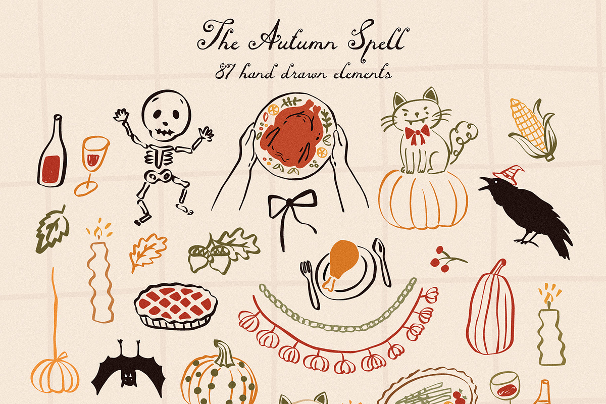 Autumn Halloween hand drawn set, a Seasonal Illustration by Madiwaso (Photo 4 of 12)