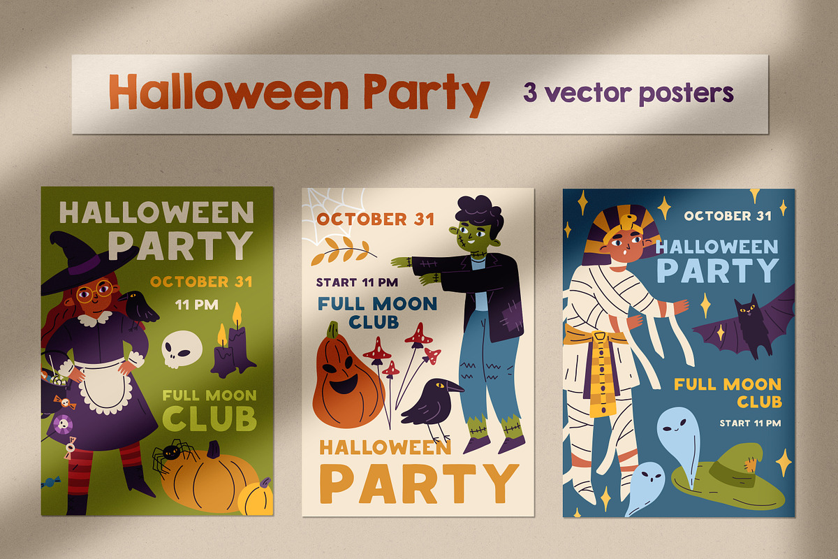 Halloween party poster designs set, a Seasonal Illustration by Good Studio (Photo 1 of 4)