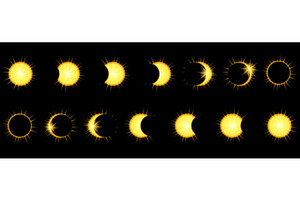 Solar Eclipse Phases In Dark Sky.