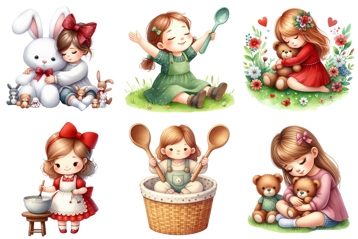 Cute Girl Cliparts, an Illustration by Daily.Designs (Photo 2 of 6)