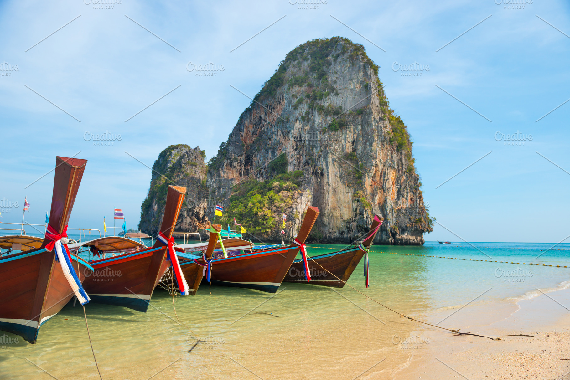 Row of boats at tropical beach, a Nature Photo by Vapi