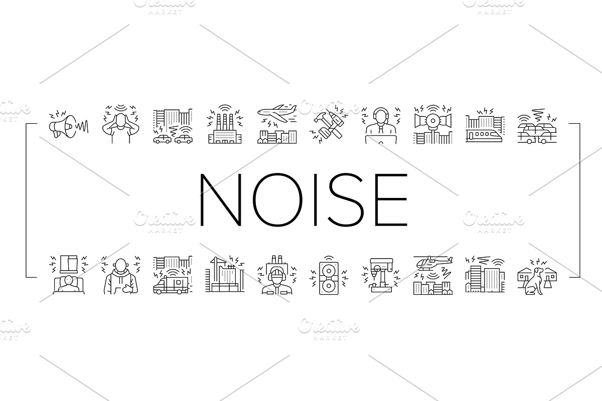 noise pollution icons set vector, an Illustration by pikepicture
