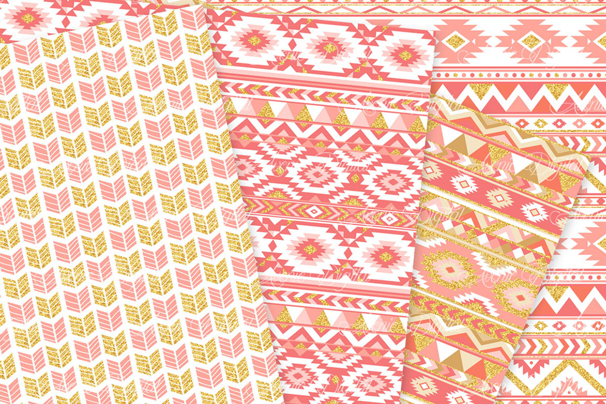 Coral & Gold Boho Seamless Patterns, a Pattern Graphic by Avenie Digital (Photo 2 of 4)