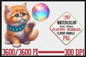 Cute Kitten Playing Bubbles Clipart, a Seasonal Illustration by Craft Nest