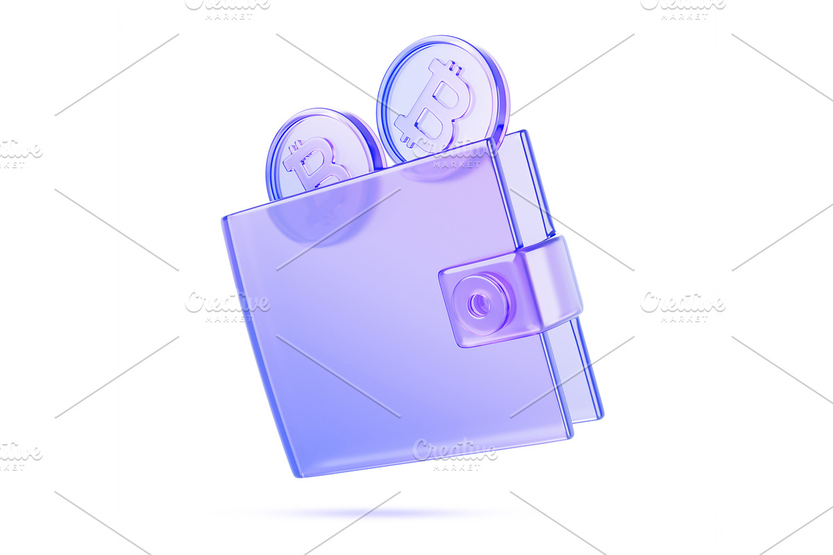 Glass holographic bitcoin wallet 3d, a Finance Illustration by Marozhkastudio