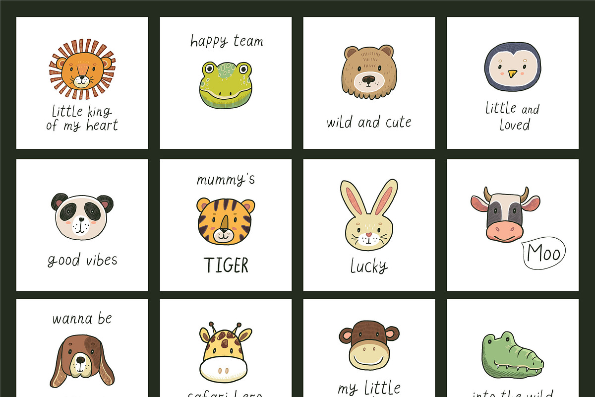 Funny Animal faces illustrations set, an Animal Illustration by GooseFrol (Photo 3 of 9)
