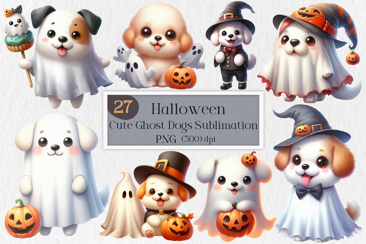 Halloween Ghost Dogs Sublimation, an Illustration by Creative Art (Photo 1 of 4)