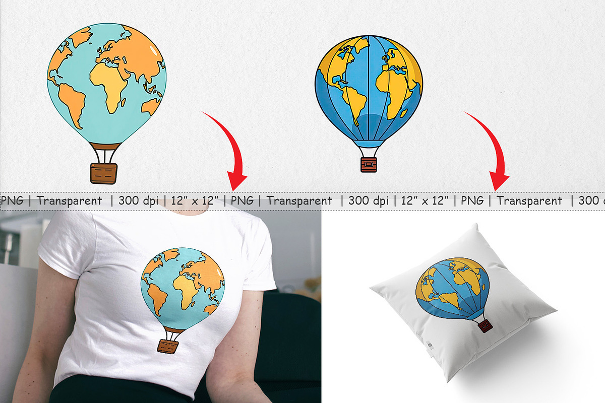 Map Hot Air Balloon Clipart, a Graphic by Artnoy (Photo 2 of 5)