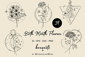 Birth Month Flower Line Bouquets