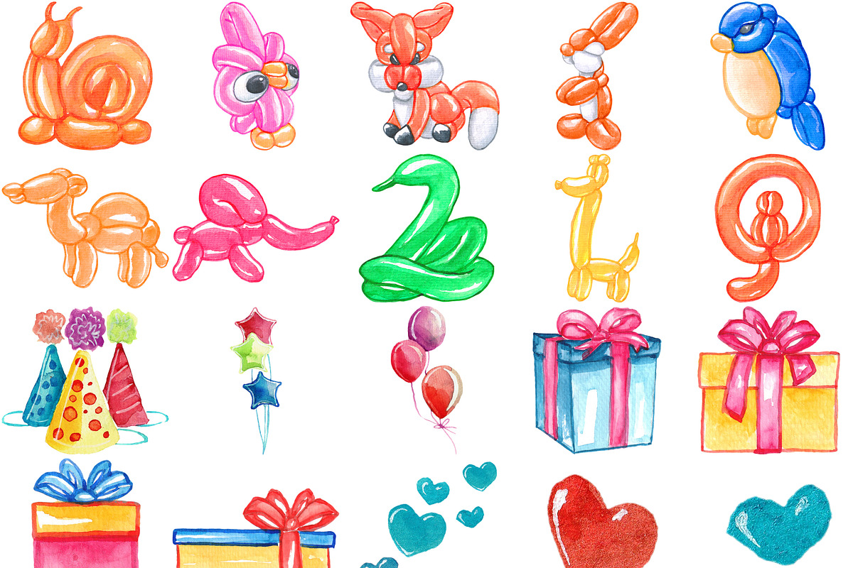 Balloon Animals Watercolor Bundle102, an Animal Illustration by LilyBoo Clipart (Photo 2 of 6)
