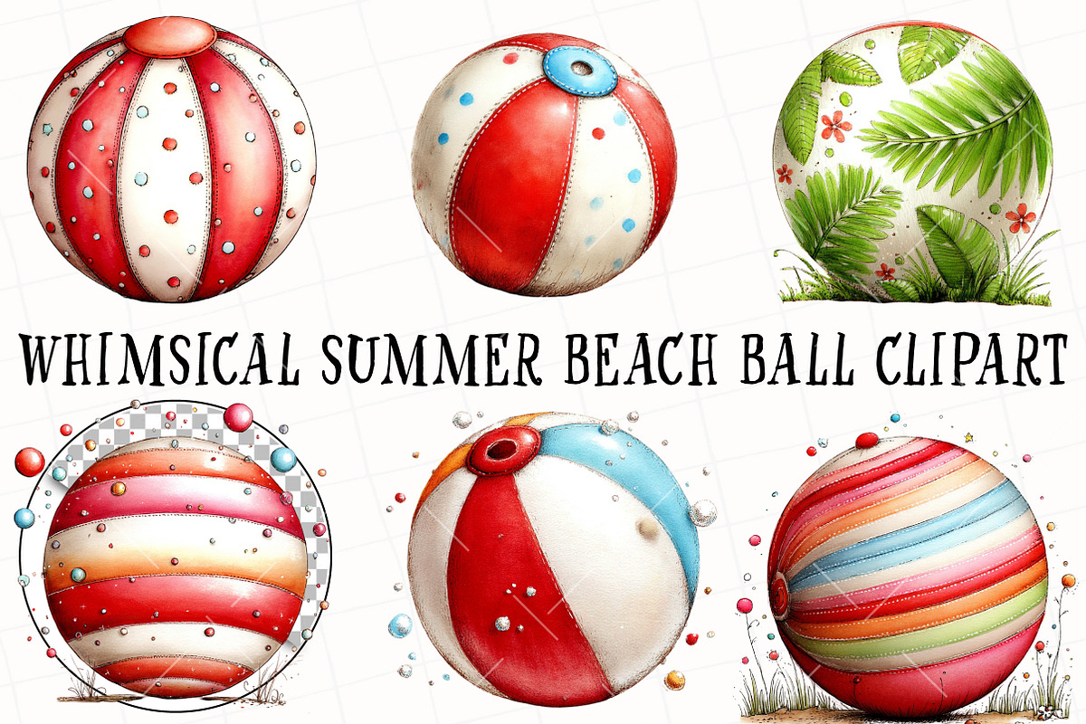Whimsical Summer Beach Ball Clipart, an Illustration by OK Design (Photo 2 of 6)