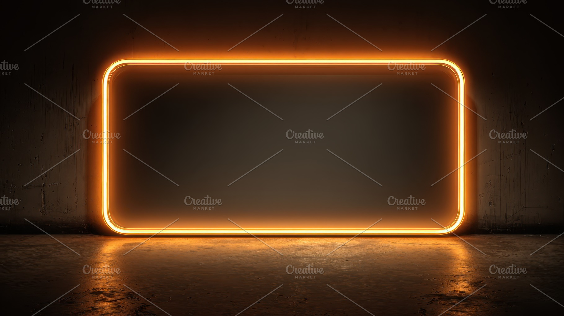 Orange Neon Frame Dark Background Gl, a Photo by Pixeness Studio