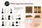 Chess Checkers Backgammon Clipart, a Sport Illustration by Elena Malgina Clipart (Thumbnail 2 of 11)