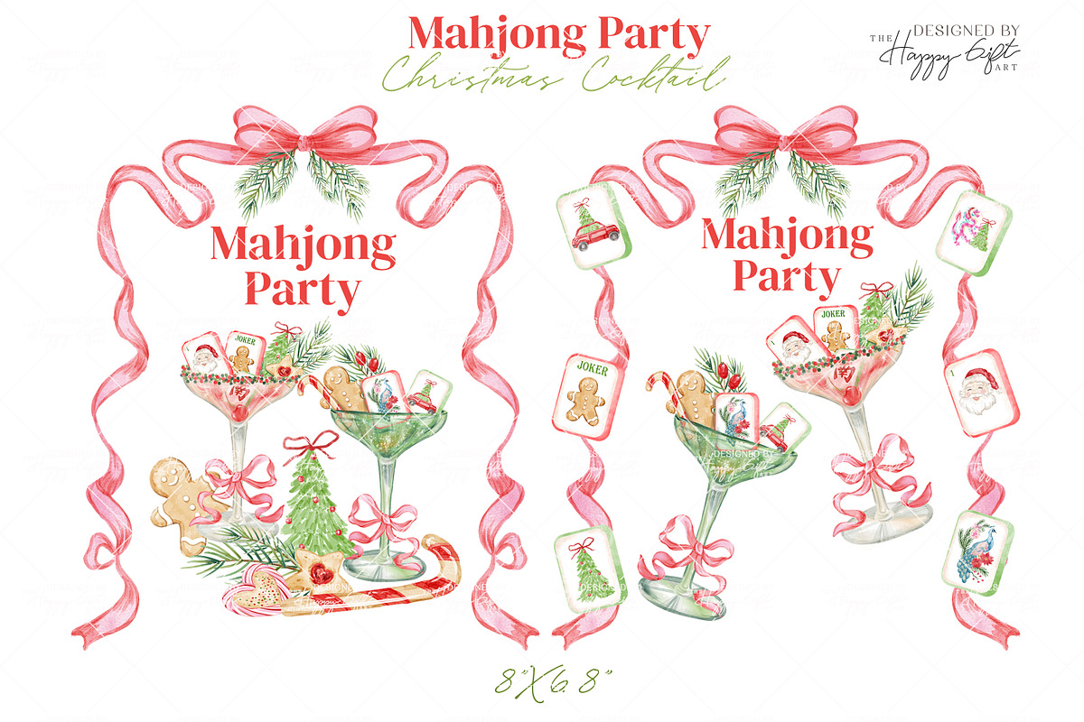 Christmas Mahjong Cocktail Clipart, a Decorative Illustration by TheHappyGiftArt (Photo 6 of 10)