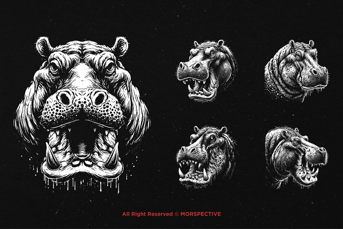 10 Bundle Dark Art Hippopotamus, an Illustration by Morspective (Photo 5 of 7)