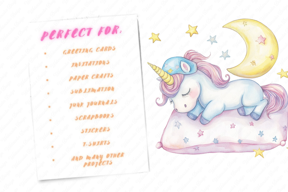 Watercolor Cute Unicorn Clipart, an Illustration by Watercolor design (Photo 10 of 11)