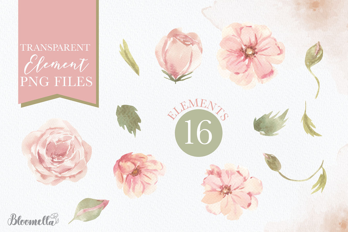 Watercolour Flower Pink Clipart Set, a Decorative Illustration by Bloomella (Photo 2 of 7)