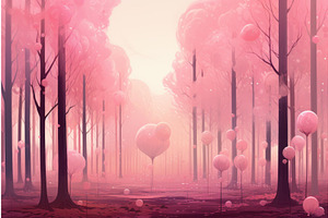 Whimsical Pink Forest Art. Generate