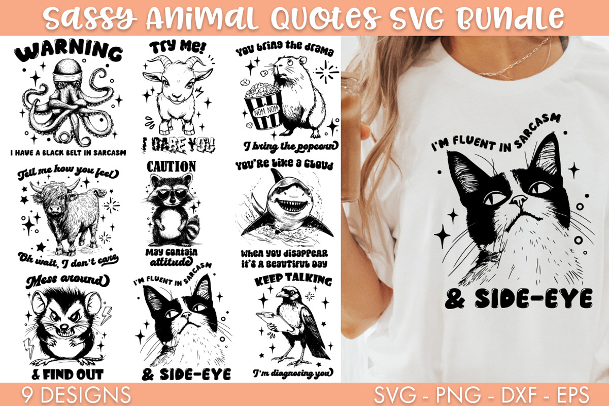 Sassy Animal Quotes Funny SVG Bundle, a Graphic by Freeling Design House (Photo 1 of 4)