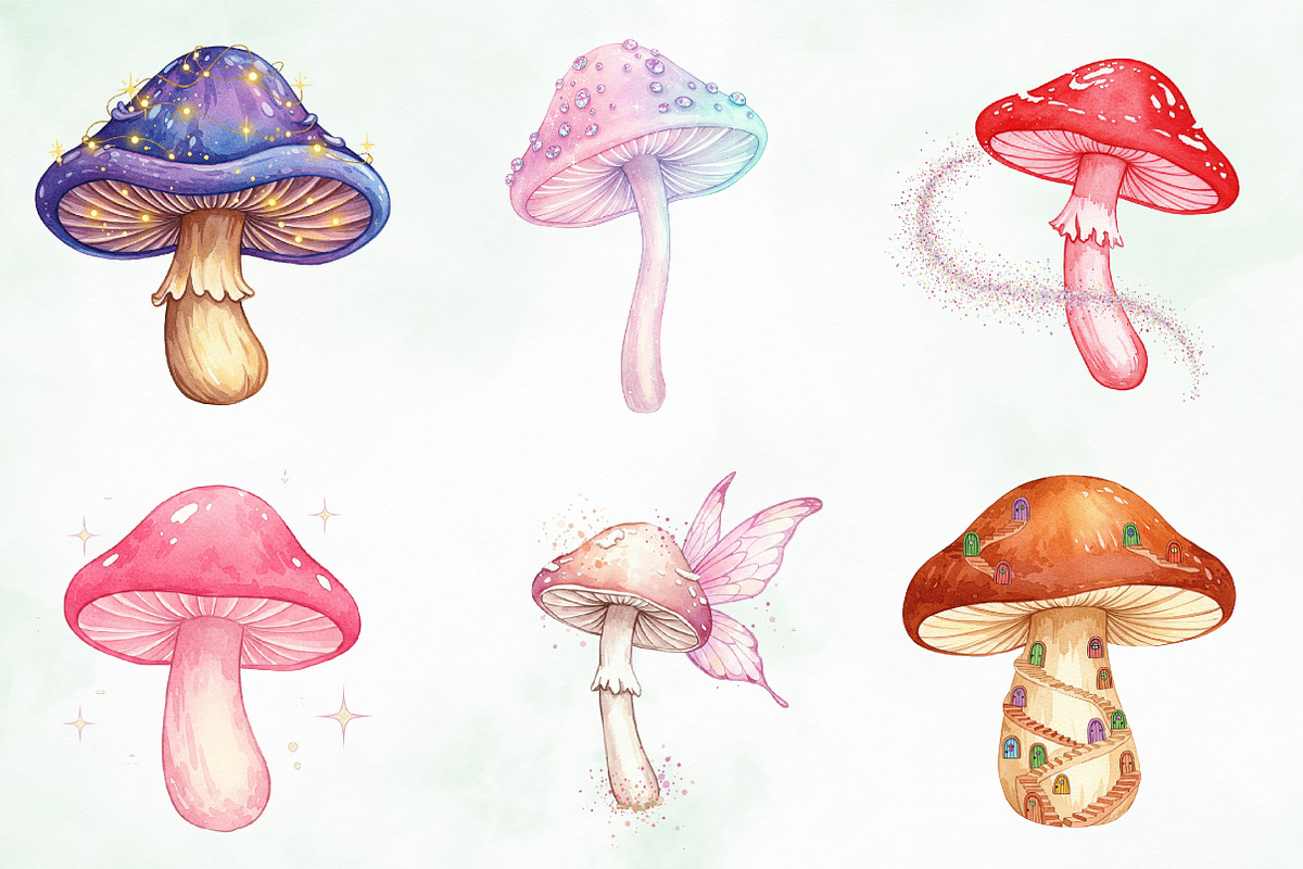 Watercolor Cute Magic Mushroom Png, an Illustration by Creative Art (Photo 8 of 9)