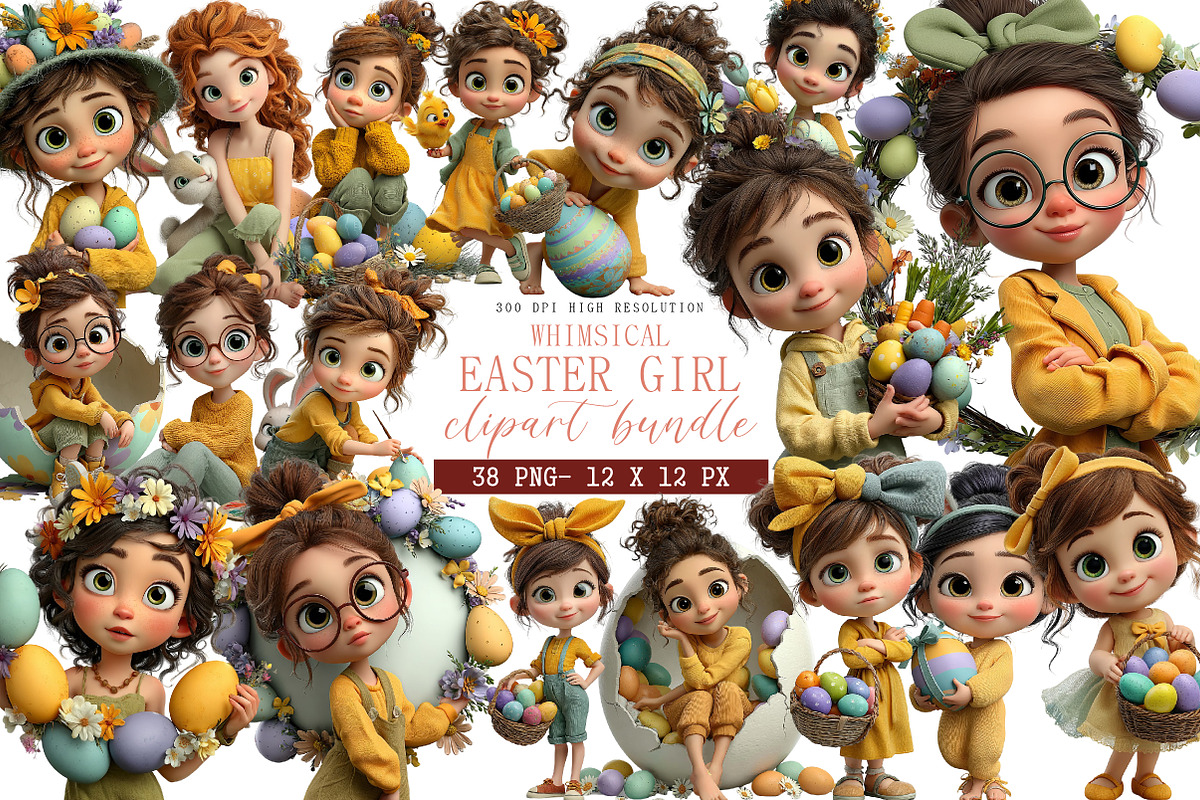 Whimsical Easter Girl Clipart, an Illustration by DreamArtGraphic (Photo 1 of 4)