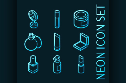 Cosmetic set icons. Blue glowing