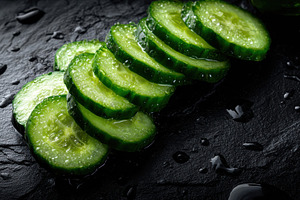 Sliced Cucumber on Wet Slate, a Food & Drink Photo by Virgo Studio